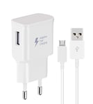 DBZYLN Chargeur + Micro USB Câble Compatible avec Samsung Galaxy S7 S6 Edge S4 S3 A6 J8 J7 J6 J5 J3 Note5 Note4 Note2 Tab S Tab S2, AFC Chargeur Rapide avec Câble 1.5m Android Universel - Blanc