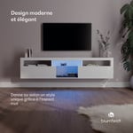 Klarstein Meuble tv Bois avec led, Meuble Tele de 150 cm, Design Moderne avec led Multicolores, Petit Meuble tv, Meuble bas tv pour Salon, Chambre,