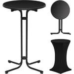 Woltu - Table Haute Pliante Table Bar Ф70 x 110cm, Mange Debout Pliant, Table Ronde Pliante en Bois d'Ingénierie, Cadre en métal, Noir