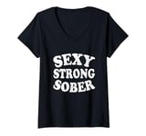 Womens Sexy Strong Sober Anonymous Alcoholics AA NA Living Sober V-Neck T-Shirt