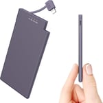 Auskang 5000mAh Power Bank with built-in Charging Cable, Ultra Slim Purple