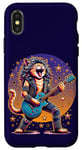 Coque pour iPhone X/XS Chat Guitare Joueur Glam Hair Metal Rockstar Funny Graphic