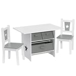 WOLTU 1 Table et 2 chaises pour Enfants,Table Enfant avec 3 paniers de Rangement,Gris Blanc SG011