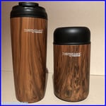 Thermos Thermocafe Insulated Wood Effect 400ml Food Flask & 435ml Travel Mug Set