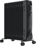 MYLEK Oil Filled Heater Radiators 2500W, Electric Portable Black Heaters, Adjustable Thermostat, 3 Heat Settings, Energy Efficient, Safety Tip Over Protection (2.5KW Black)