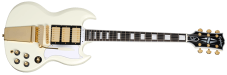 Epiphone 1963 Les Paul SG Custom med Maestro Vibrola Classic White, inkludert koffert