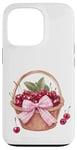 Coque pour iPhone 13 Pro Noeud coquette rose sur un panier en osier avec cerises