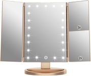 WEILY Vanity Makeup Mirror,1x/2x/3x Tri-Fold Mirror with 21 LED Gold 