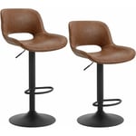 Lot de 2 Tabourets de Bar Pivotant à 360°, en Simili Cuir et Metal, Chaise de Bar Réglable Hauteur, Chaise Haute Cuisine avec Dossier, Brun - Woltu