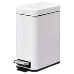 HOMCOM 5L Rectangular Compact Bin Steel Body Removable Bucket Quiet-Close Lid w/Pedal Lid Rubbish Trash Can Home Office Bedroom Bathroom Living Room Garbage Tidy Clean White