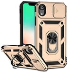 Hitaoyou iPhone xr case with Camera Cover,iPhone xr Phone Case, iPhone xr case with Kickstand Military Grade Shockproof Heavy Duty Protective with Magnetic Car Mount Holder Cases for iPhone xr Gold