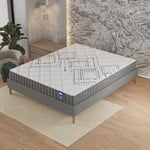 Ensemble Matelas + sommier (90 x 190cm)- Matelas Eliha Ressorts ensachés & Mousse Haute Densité d’épaisseur 20cm + Sommier Bois Stable & Robuste revêtement Tissu Gris