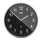 Mebus Horloge Murale radiofréquence Grande Horloge radiofréquence Moderne Cadre en Aluminium, Bien lisible, Horloge de Gare, Salon, Bureau, Couleur : Noir, 30 cm