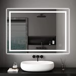 Dripex Miroir de Salle de Bain avec 20 Watt Éclairage, Miroir Anti-Buée, Miroir Lumineux à Économie d'Énergie, Lumière Blanc Froid 6400K + Interrupteur Tactile - 50 x 70 cm