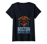 Womens Totally Worth It Boston Lunar Eclipse March 2025 V-Neck T-Shirt