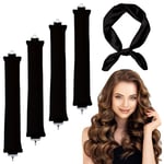 4PCS Heatless Curling Rod Heatless Curlers with Hair Scarf Heatless Blowout Rods Overnight Blowout Rods Hair Curlers No Heat Hair Rollers for All Hair Types Women DIY Hair Styling (Black, 30cm)