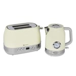 SQ Professional Epoque Breakfast Set 2pc Kettle with Retro design Features & Temperature Display 2200W - Toaster 2 Slice, High-Lift, Wide Slots & 6 Browning levels 900W (Ivory)