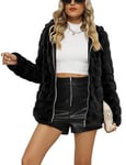 Giolshon Veste Polaire Femme Fausse Fourrure Capuche Courte Manteau 1801 Noir S