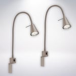 BRILONER - Lot de 2 lampes LED de lecture avec interrupteur, orientables, plusieurs fixations, applique murale intérieure, lampe murale, lampe de lit, lampe de chevet, 40,3 cm, nickel mat