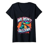 Womens Retro We Won't Back Down Florida Fun Fear The Chomp Gator V-Neck T-Shirt