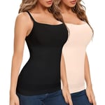 Joyshaper Women Tummy Control Vest Tops Slimming Camisoles Compression Cami Tops Shapewear Body Shaper with Adjustable Straps Black+Beige,M