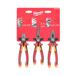 Milwaukee VDE 3 Piece Plier Set Diagonal Long Nose Combination