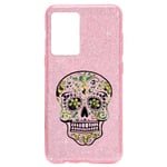 Coque Iphone 12 PRO MAX paillettes rose mort mexicaine jungle