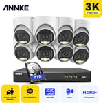 ANNKE 8CH DVR 8MP H.265+ Video Recorder System 8Camera HD 3K Camera Built-in Mic Night Vision Waterproof CCTV Security Set -4TB HDD