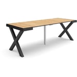 Table console extensible, Console meuble, 220, Pour 10 personnes, Pieds bois massif, Style moderne, Chêne et noir - Skraut Home