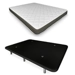 DUÉRMETE ONLINE Lit Complet Noir avec Matelas Frais réversible + Base tapissée renforcée Couleur 6 Pieds, Bois, 105 x 190 cm