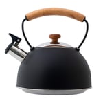 FUFRE Whistling Tea Kettle Stainless Steel Stove Top Whistling Teapot Anti-Rust Stovetop Kettle with Anti-Heat Handle for All Hob, Stove Types Including Induction 2.5 Liter (Black)