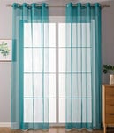 Gardinenbox 20332-cn2 Lot de 2 Rideaux à œillets Transparent Uni 100% Polyester Turquoise H 175 x l 140 cm