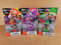 New Nintendo Splatoon Amiibo Figures Bundle, Neon Pink Girl, Squid, Green Boy