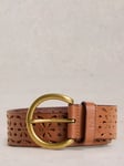 White Stuff Floral Cut Out Leather Belt, Mid Tan