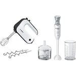 Bosch CleverMixx Styline MFQ4020GB Hand Mixer 450 W - White & Black & ErgoMixx MSM66020GB Hand Blender 600W - White