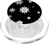 Motif flocon de neige blanc sur noir PopSockets PopGrip pour MagSafe