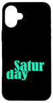 Coque pour iPhone 16 Plus Bleu sarcelle Aqua Saturday Days Of The Week Teal Aqua Graphic