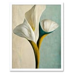 Cala Lily Lilies Flower Abstract Minimalist Painting Duck Egg Cream Mustard Art Print Framed Poster Wall Decor 12x16 inch