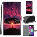 Tveinan Coque pour Samsung Galaxy A40 2019, Housse de Protection Etui à Rabat Premium en Cuir PU avec Fonction Stand Porte Carte Flip Case Motif Cover pour Samsung A40 2019 - Coucher de Soleil