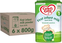 Cow & Gate 1 First Infant Baby Milk Powder Formula, from Birth, 800g (Pack of 6)