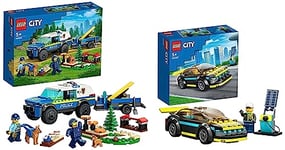 LEGO 60369 City Mobile Police Dog Training Set & 60383 City Electric Sports Car Toy for 5 Plus Years Old Boys and Girls, Race Car for Kids Set with Racing Driver Minifigure, Building Toys