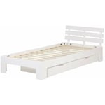 Lit simple en bois blanc de pin 90x200 avec sommier à lattes et tiroir de rangement LIT06231