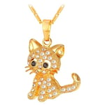 U7 Collier Femme Chat Mignon Plaqué Or Pendentif Minou Serti de Zircon Cubique Bijou Animal