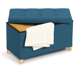 Idmarket - Banc coffre rangement sur pieds 76 cm tissu bleu canard