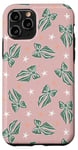 Coque pour iPhone 11 Pro Noeud vert esthétique sur rose clair Coquette de Noël