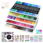 Vicloon 100 Stylos à Colorier Stylos Pinceaux à Double Pointe Pinceaux Marqueurs d'art pour Calligraphie Coloriage Adulte, Croquis, Peinture - Cadeau pour Enfants et Adultes