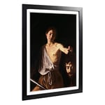 Big Box Art Framed Print of Michelangelo Caravaggio David with The Head of Goliath Design | Wall Art Picture| Home Decor for Living Room, Bedroom, Office, Black, A2 / 24.5x18 Inch / 62x45cm