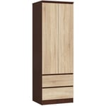 Armoire akord S60 Wengé 60 cm 2 portes 2 tiroirs façade Chêne Sonoma 1 étagère 60x35x180 cm