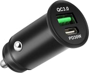 30w Chargeur Allume Cigare Usb C, 2 Ports Chargeur Telephone Voiture, 12v Ultra Compact En Alliage D'aluminium Charge Rapide Chargeur Voiture Pour Samsung Galaxy/Huawei/Iphone/Ipad/Airpods/S.[F3377]