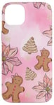 Coque pour iPhone 14 Plus Arbre de Noël mignon en pain d'épice rose et décoration florale pour fille